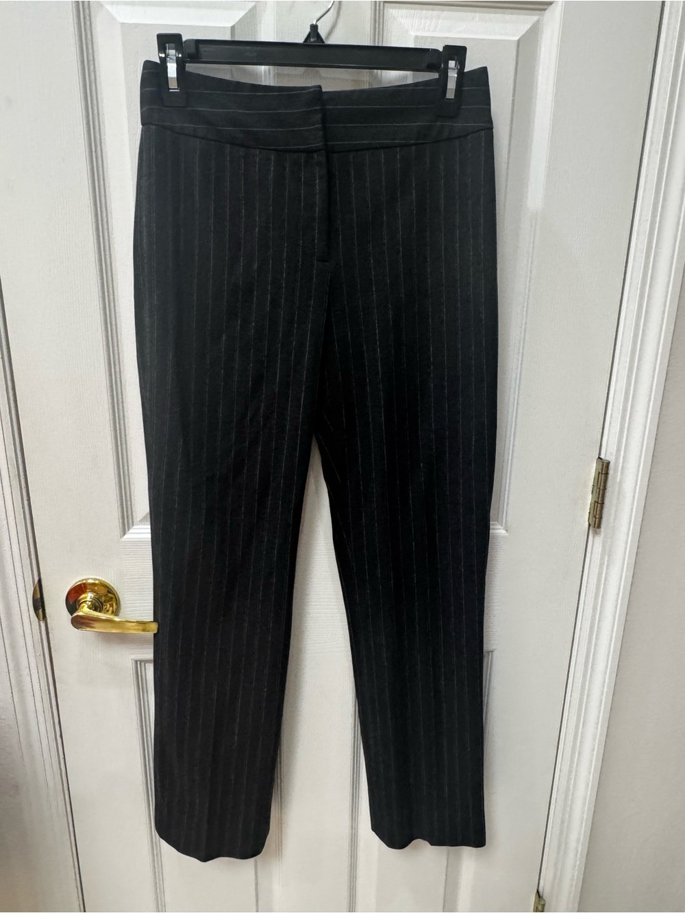 ANTONIO MELANI Black Pinstripe Straight-Leg Trousers